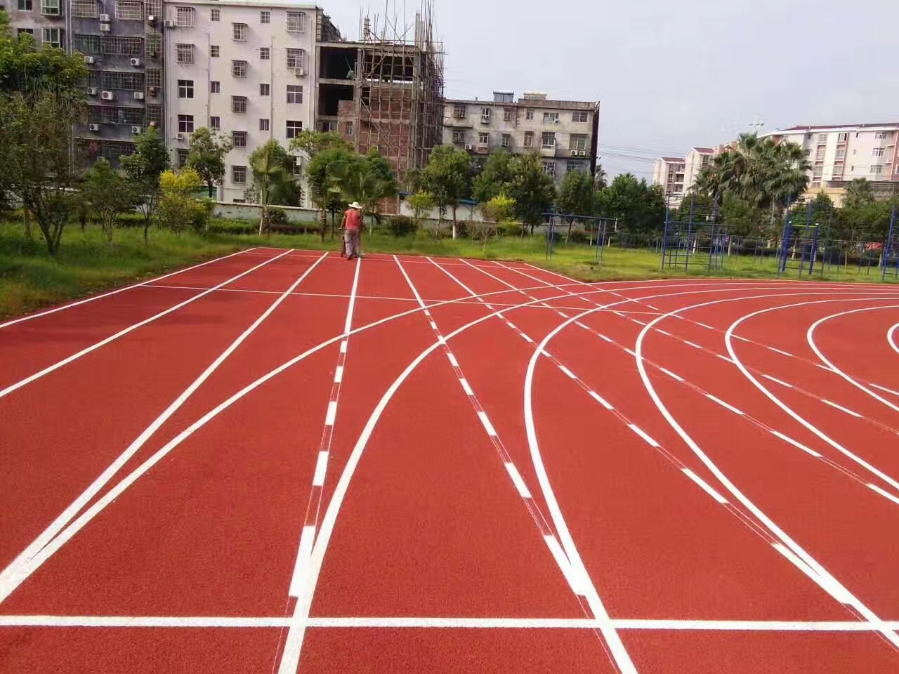 EPDM is the surface of sports track system, which is composed of EPDM color rubber layer and black r